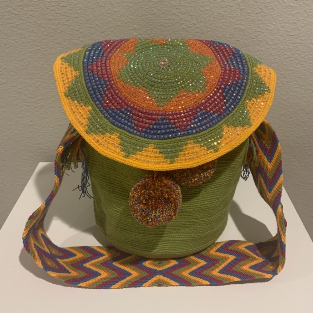 Handmade  Mochila with Crystal- Light Green